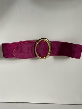 80s Vintage Ritz Fuchsia Leather Suede Power Glam Belt Gold Size Large